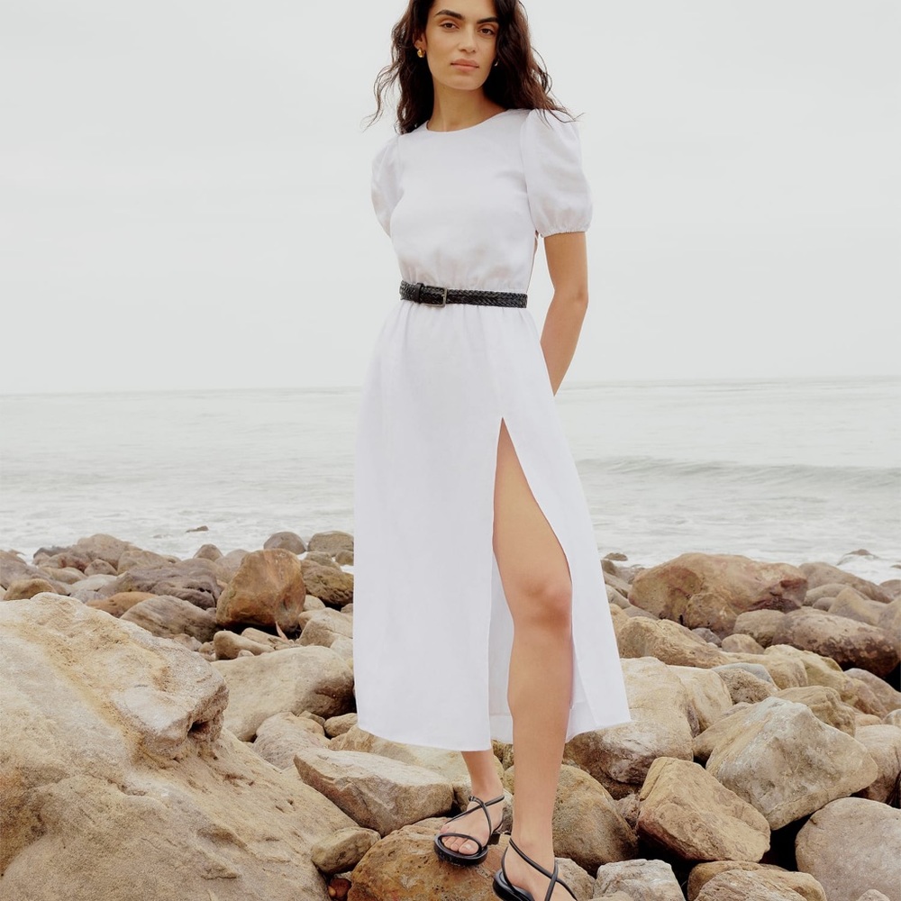 reformation anneliese linen backless dress